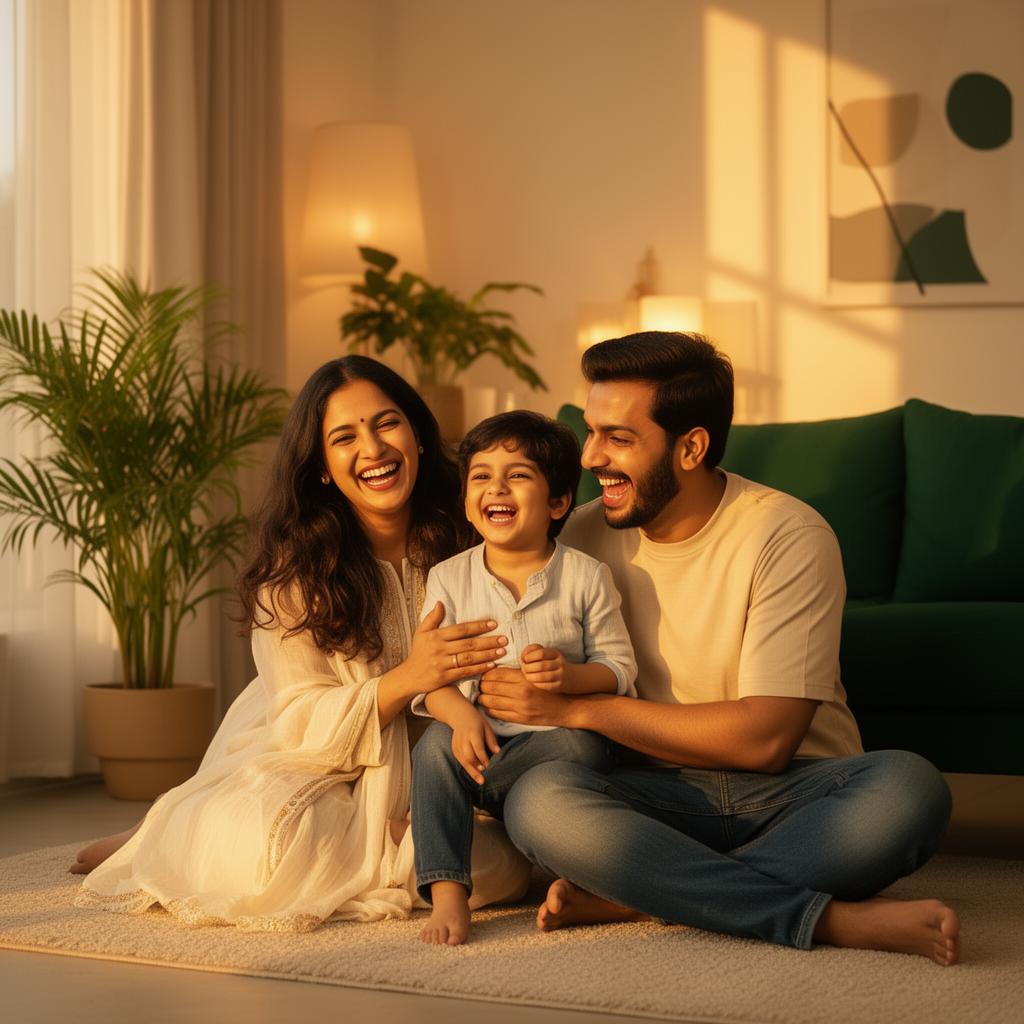 Happy family enjoying financial security